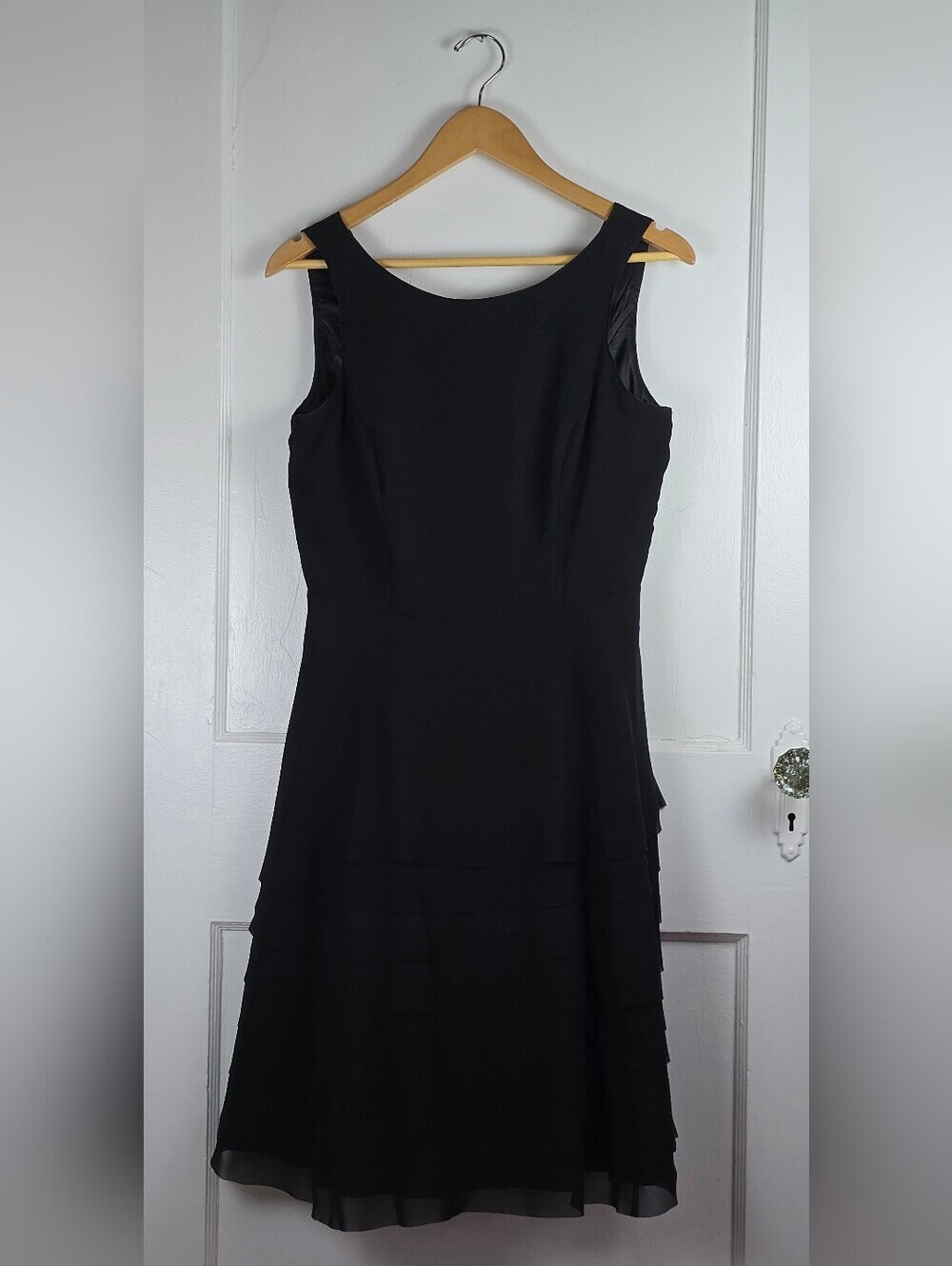 White House Black Market Classic Black Chiffon Fit and Flare Dress 4